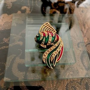 ♥️ FISH PENDANT BROOCH PIN Sea Nautical Animal RED GREEN GOLD tones